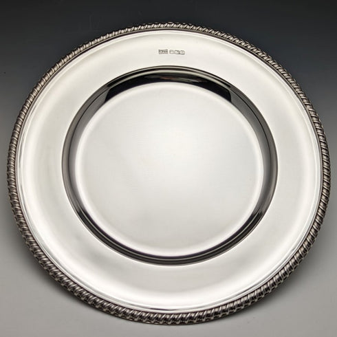 1928年 英国ヴィンテージ 純銀(925シルバー)ディナープレート 直径23.5cm 496g Walker&Hall